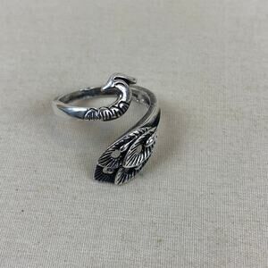 Sterling Silver Adjustable Wrap Bypass Peacock Ring Boho